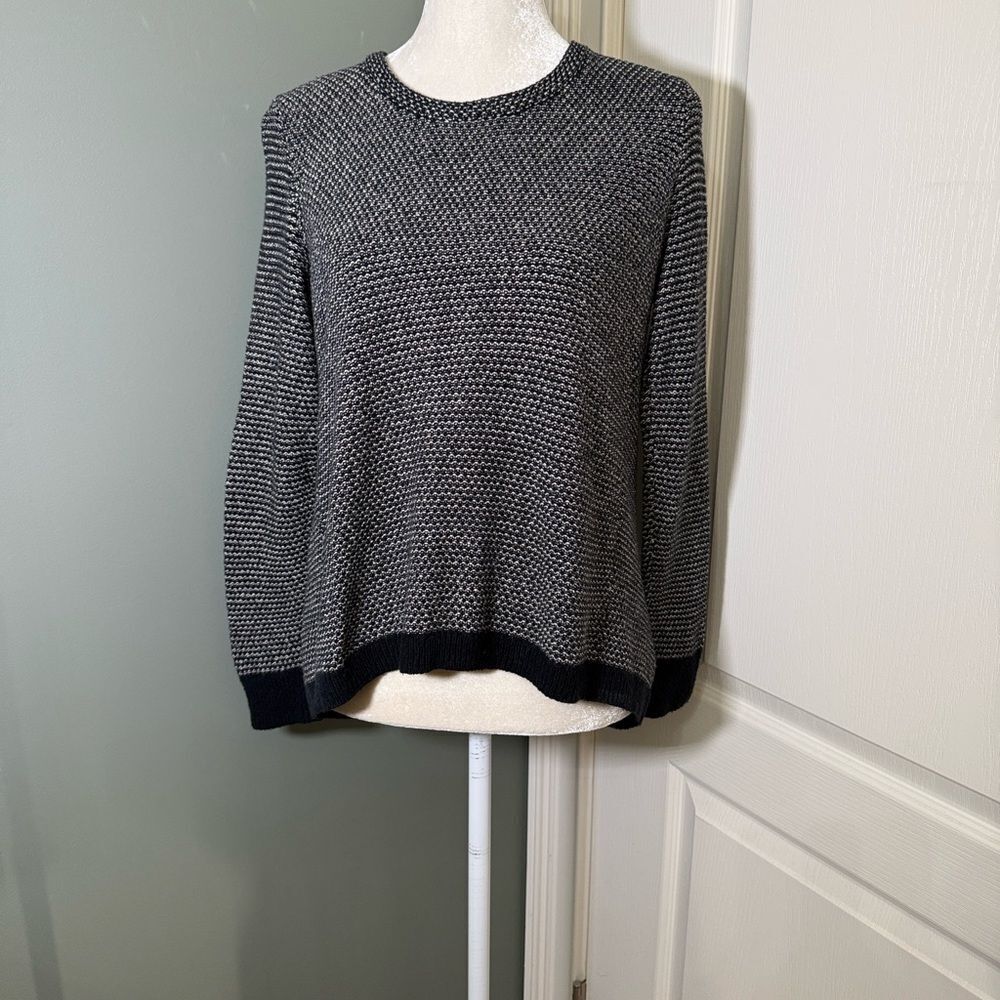 Madewell Riverside Pullover Sweater Black White Dotweave Knit Size S
